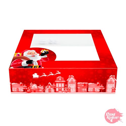 CAJA PARA TARTA ROJA "SANTA CLAUS" - 24 X 7,5 CM