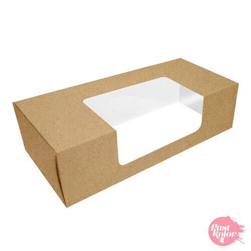 CAJA PARA GALLETAS KRAFT CON VENTANA - 18 X 9 CM