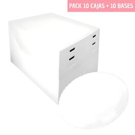 SET 10 CAJAS PARA TARTA ALTURAS AJUSTABLES + BASES REDONDAS BLANCAS - 24 CM Ø