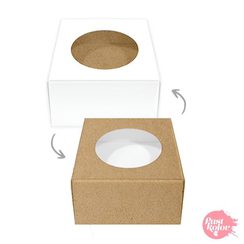 CAJA PARA GALLETAS CUADRADA REVERSIBLE - BLANCA Y KRAFT