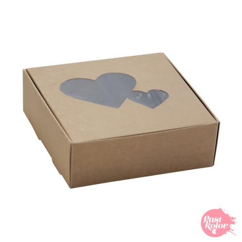 CAJA PARA GALLETAS KRAFT CON VENTANA CORAZONES