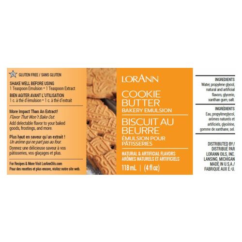 EMULSION DE PANADERIA LORANN - GALLETAS MANTEQUILLA / COOKIE BUTTER (118 ML)