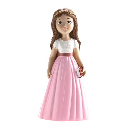 FIGURA PARA TARTA COMUNION - NIÑA CON FALDA ROSA