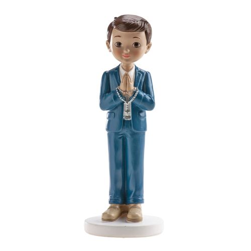 FIGURA PARA TARTA COMUNION - NIÑO CON TRAJE AZUL Y ROSARIO