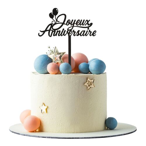 TOPPER PARA TARTA NEGRO DEKORA - "JOYEUX ANNIVERSAIRE"